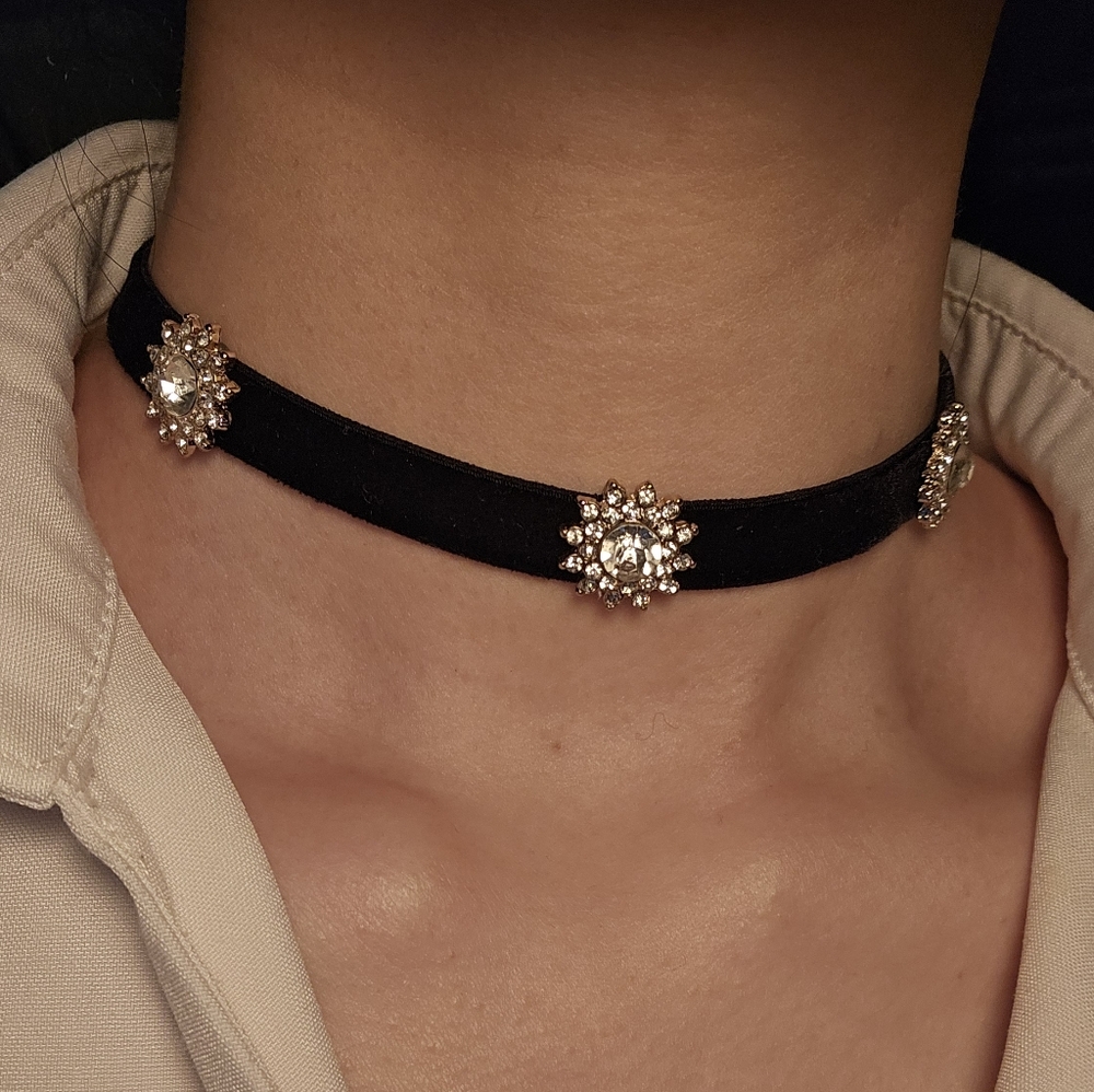 Black Velvet Choker Necklace with Sunbursts